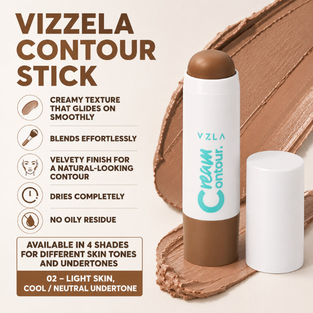Vizzela Stick Contorno Crema – 4 Tonalità, Finitura Vellutata, Facile da Sfumar, Profondità Naturale