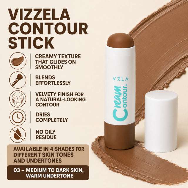 Vizzela Stick Contorno Crema – 4 Tonalità, Finitura Vellutata, Facile da Sfumar, Profondità Naturale
