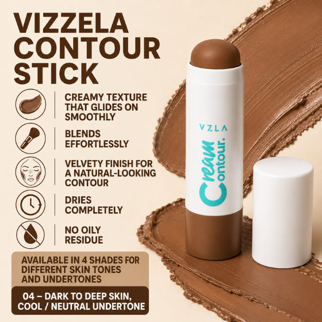 Vizzela Stick Contorno Crema – 4 Tonalità, Finitura Vellutata, Facile da Sfumar, Profondità Naturale